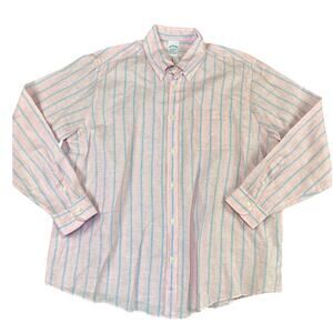 Men's Brooks Brothers XL pink and blue striped linen long sleeve button up  Exc